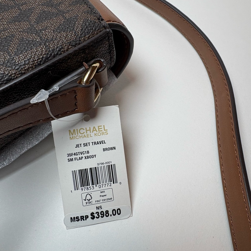 Michael Kors Brown and Dark Brown MK Logo Crossbody Bag NWT - Picture 7 of 8